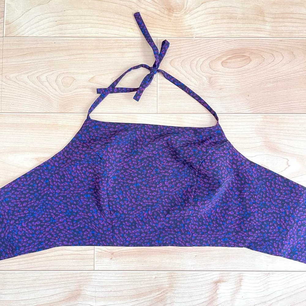 Y2K Fairycore Vintage Purple and Pink Cropped Halter Top with tie in back